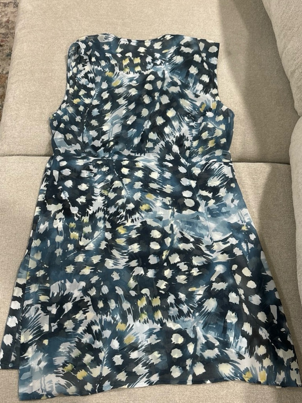 CAbi Sleeveless Abstract Print Top in Teal, White and Yellow